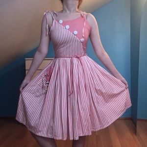 Unique Vintage  Pink & White Stripe Swing Dress